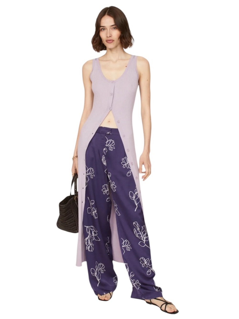 Jason Wu - Floral Trousers Women’s Wide-Leg Floral Pants in Deep Purple Size 12